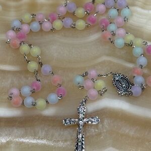 Pastel Beaded Rosary Necklace
